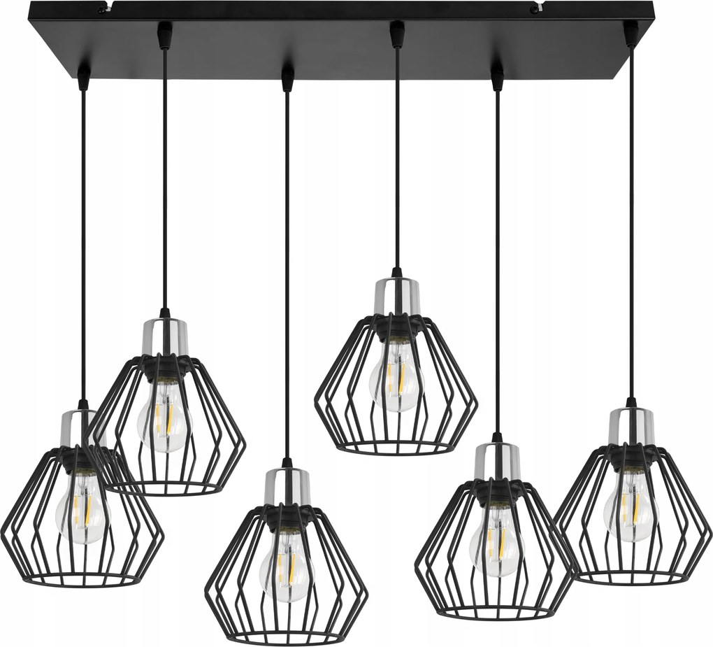 Mennyezeti Lámpa Függeszték Csillár Loft Díszléc Fekete Króm Modern Fém