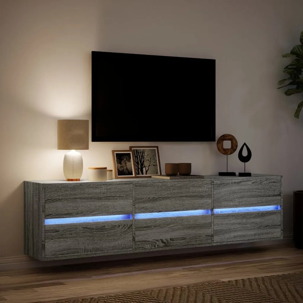 szürke sonoma színű fali TV-szekrény LED-del 180 x 31 x 45 cm