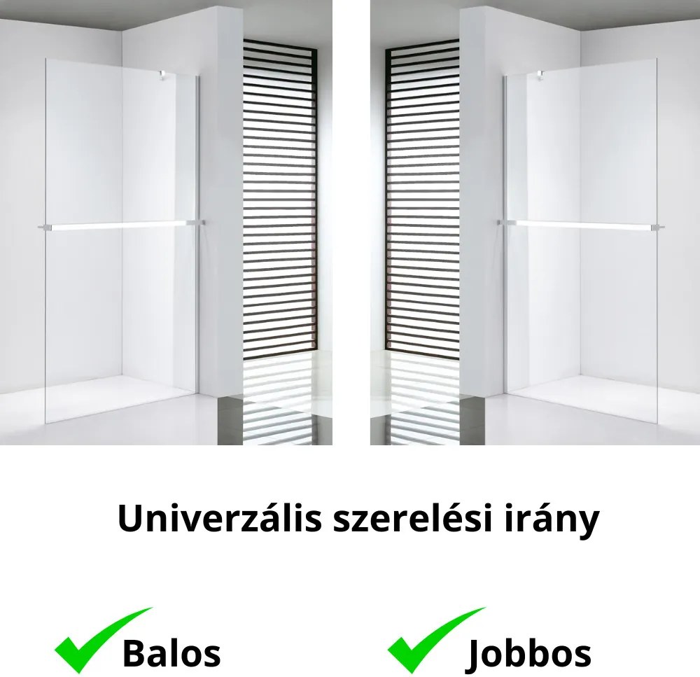 Stuxi Milano Easy Plus Walk-in zuhanyfal, 140x200 cm, 8 mm vastag vízlepergető üveggel, helytakarékos stabilizátorral, polccal, törölközőtartóval