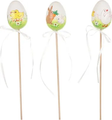 Festett műanyag húsvéti tojások pálcikán, 6 darabos csomag