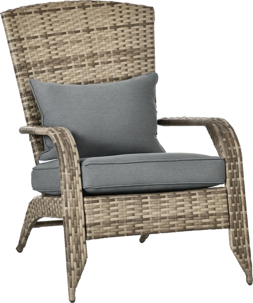Outsunny Adirondack Kerti Szék Kartámasszal és Párnákkal, Rattan és Acél Szék Beltéri és Kültéri Használatra, 64x80x90 cm, Sötétszürke | Aosom