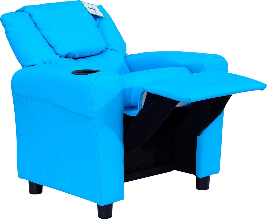 HOMCOM Gyermek Fotel, Mini Szék, Gyermek Kágyú 3-6 éveseknek, Dönthető Funkció, Beépített Pohártartó, Kék, 62 x 52 x 69 cm | Aosom
