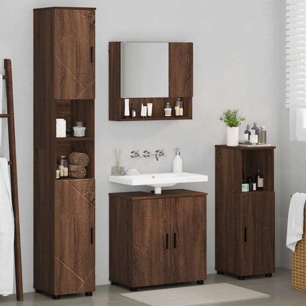 Fürdőszoba bútor szett 4 pcs barna tölgy 61 x 35 x 64 cm