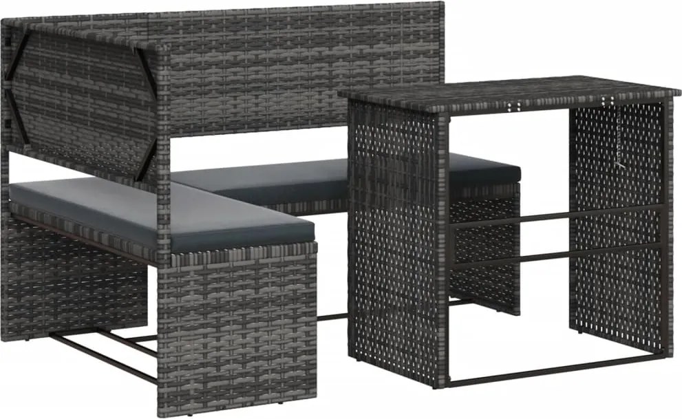 vidaXL L-alakú szürke polyrattan kerti kanapé asztallal és párnákkal