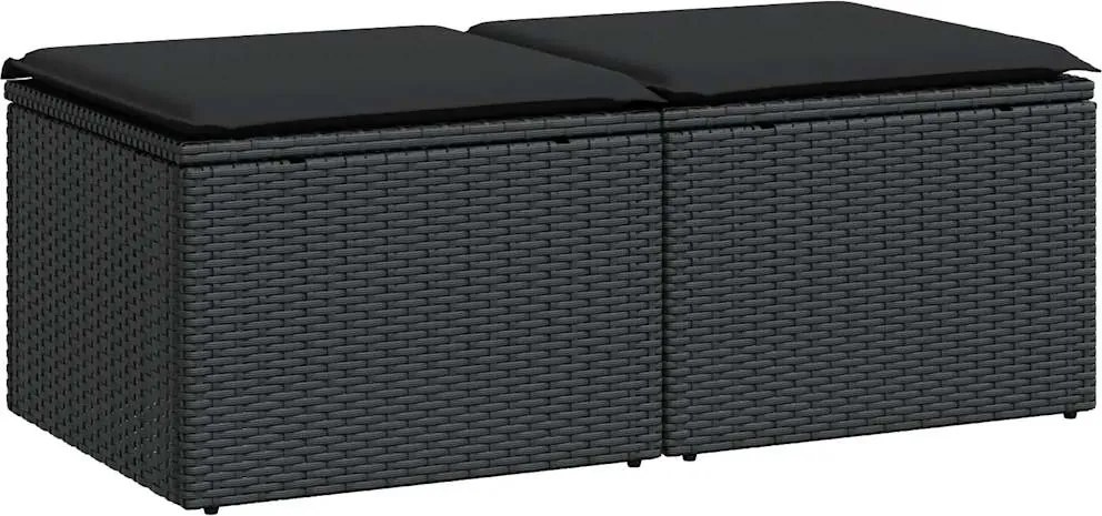 vidaXL 2 részes fekete polyrattan akácfa kerti ülőgarnitúra párnával