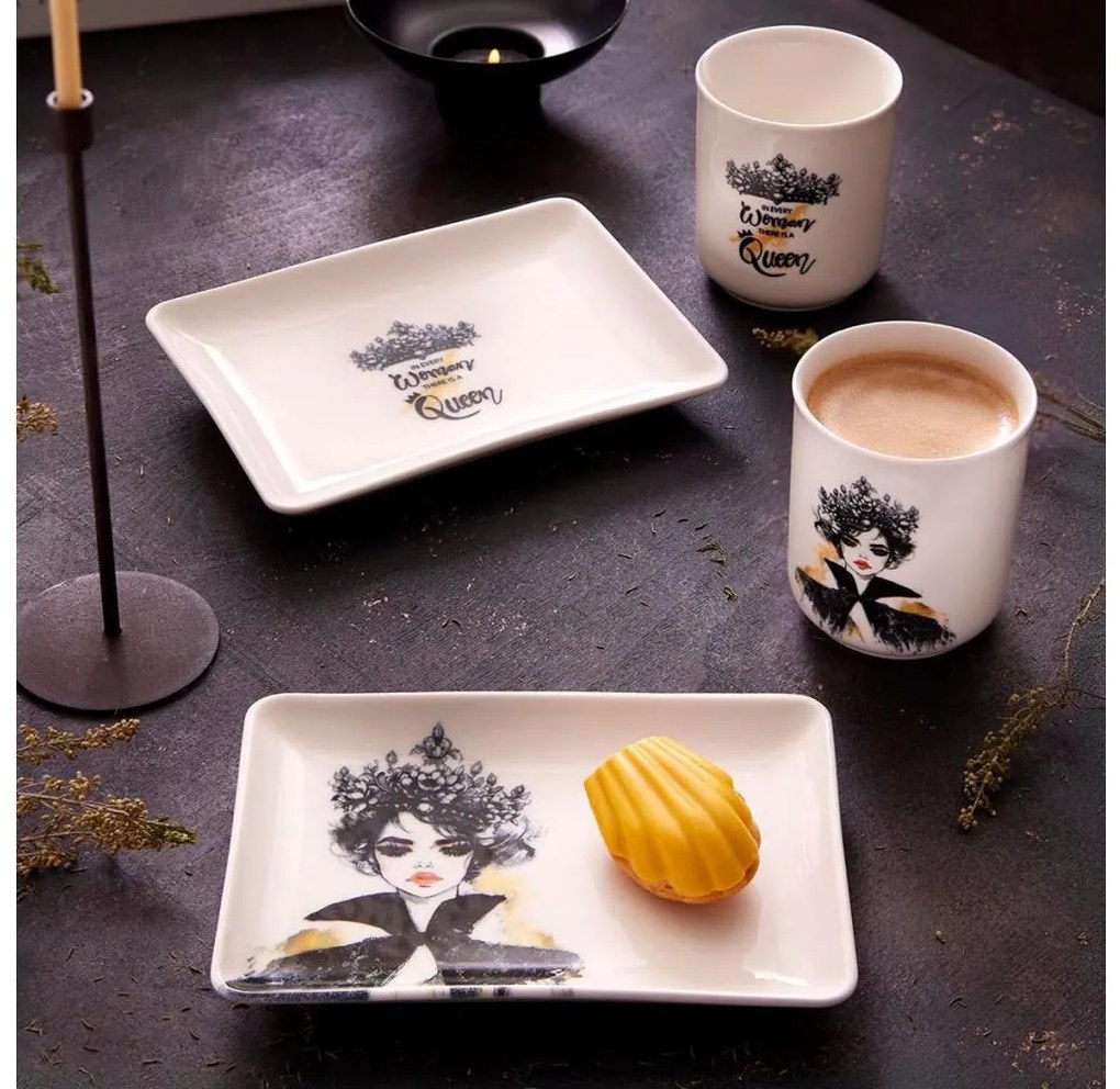 4 darabos étkészlet fekete/fehér/porcelán