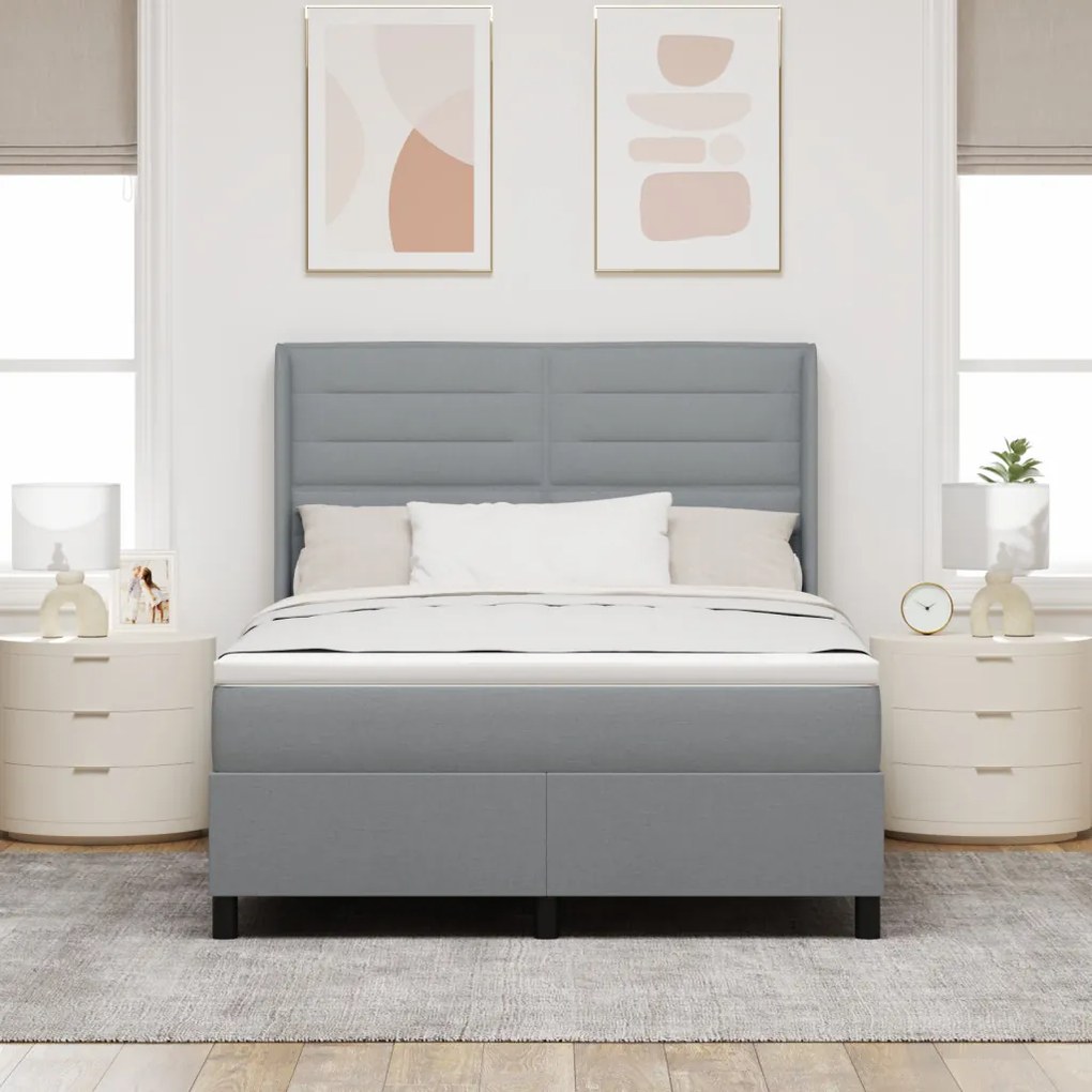 Boxspring Ágy Matrace Sötétszürke 140x200 cm Szövet