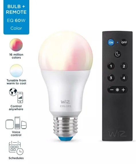 LED RGBW Dimmelhető izzó A60 E27/8,5W/230V 2200-6500K  CRI 90 Wi-Fi + távirányító - WiZ