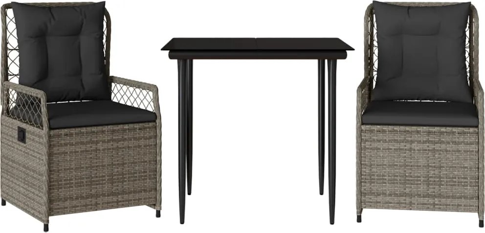 vidaXL 3 részes szürke polyrattan kerti étkezőgarnitúra párnával