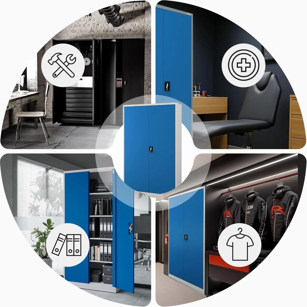 Fém iratszekrény JAN II, 1150 x 1850 x 400 mm, szürke-kék