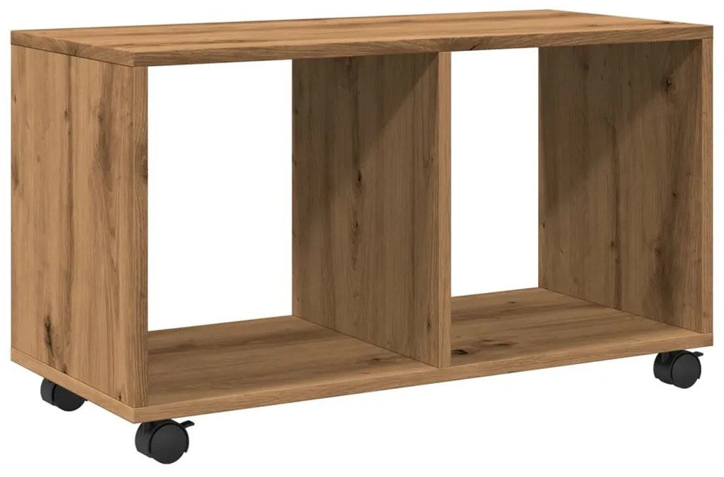 kézműves tölgy színű szerelt fa görgős szekrény 72x33x42,5 cm