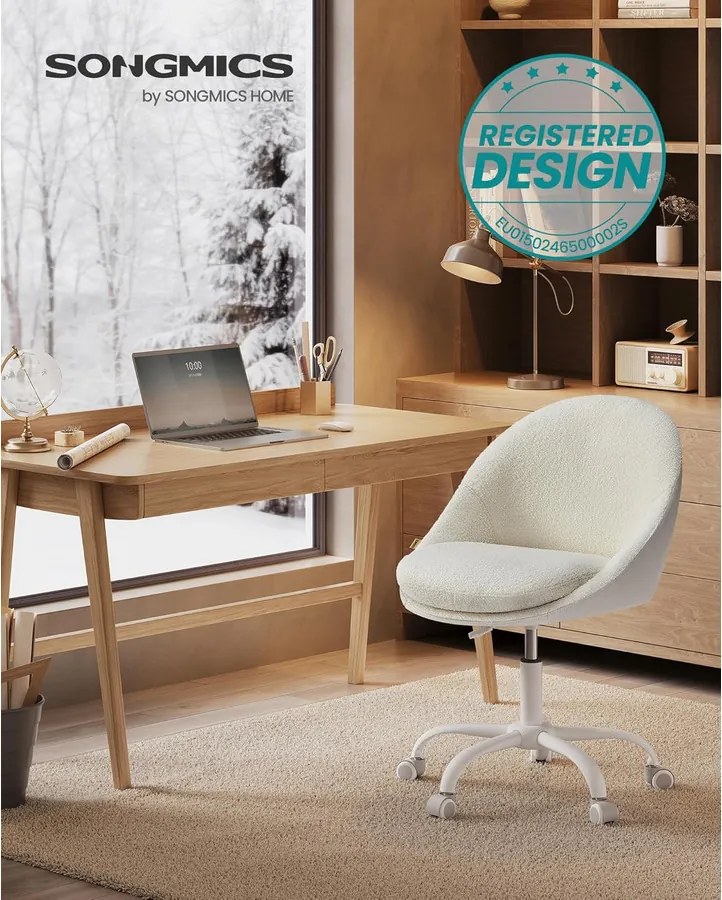 Otthoni irodai szék, sminkszék sherpa anyagból, cappuccino bézs–felhőfehér színben