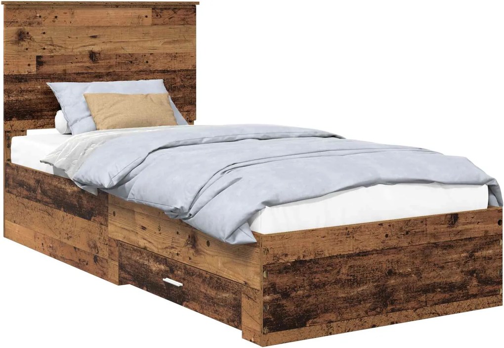 vidaXL Ágykeret fejtámlával fiókkal Öreg fa 90 x 190 cm Faanyag