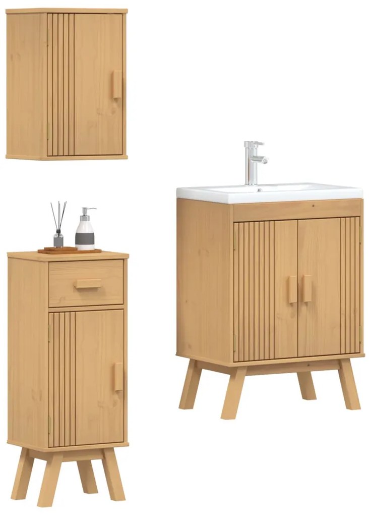 Fürdőszobai bútor szett fiókkal 3 pcs Barna 114 x 43 x 73.5 cm