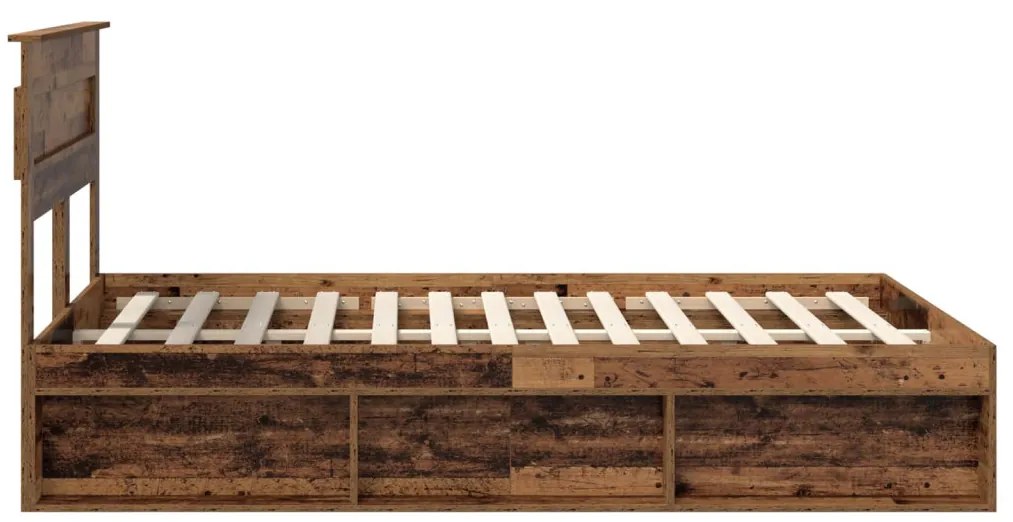 vidaXL Ágykeret matracmal fiókkal Öreg fa 150 x 200 cm Tömör fenyőfa