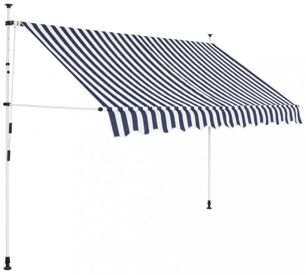 kézzel feltekerhető napellenző kék-fehér csíkokkal 250 cm