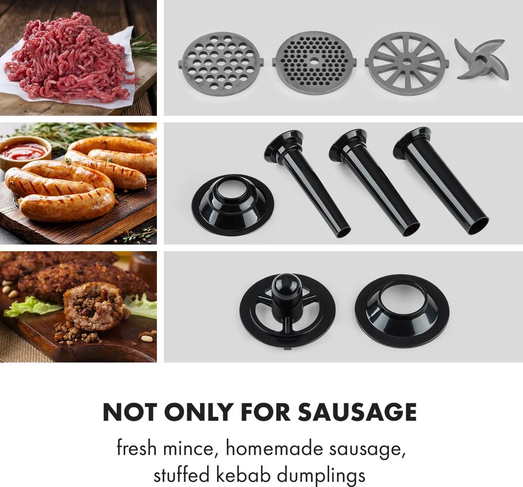 Klarstein Kraftprotz, elektromos húsdaráló, 700 W, réz motor, rozsdamentes acél, fekete