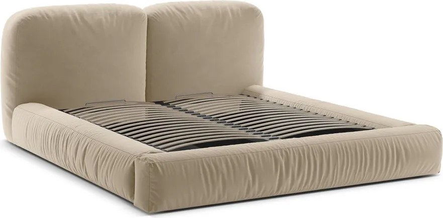 Bézs kárpitozott ágyneműtartós franciaágy ágyráccsal 200x200 cm Martina – Micadoni