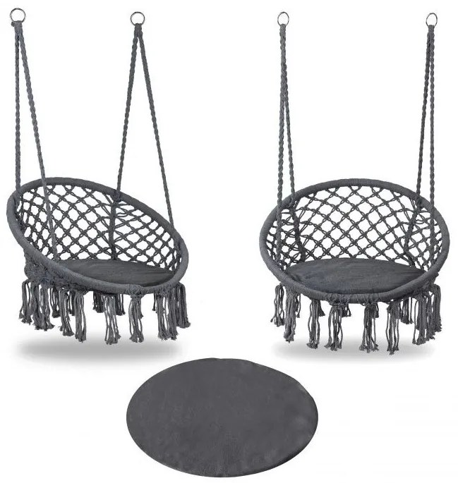 Függő gólyafészek hinta párnával szürke színben