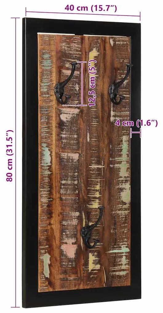 kabátállvány többszínű 40x2x80 cm tömörfa, újrahasznosított fa
