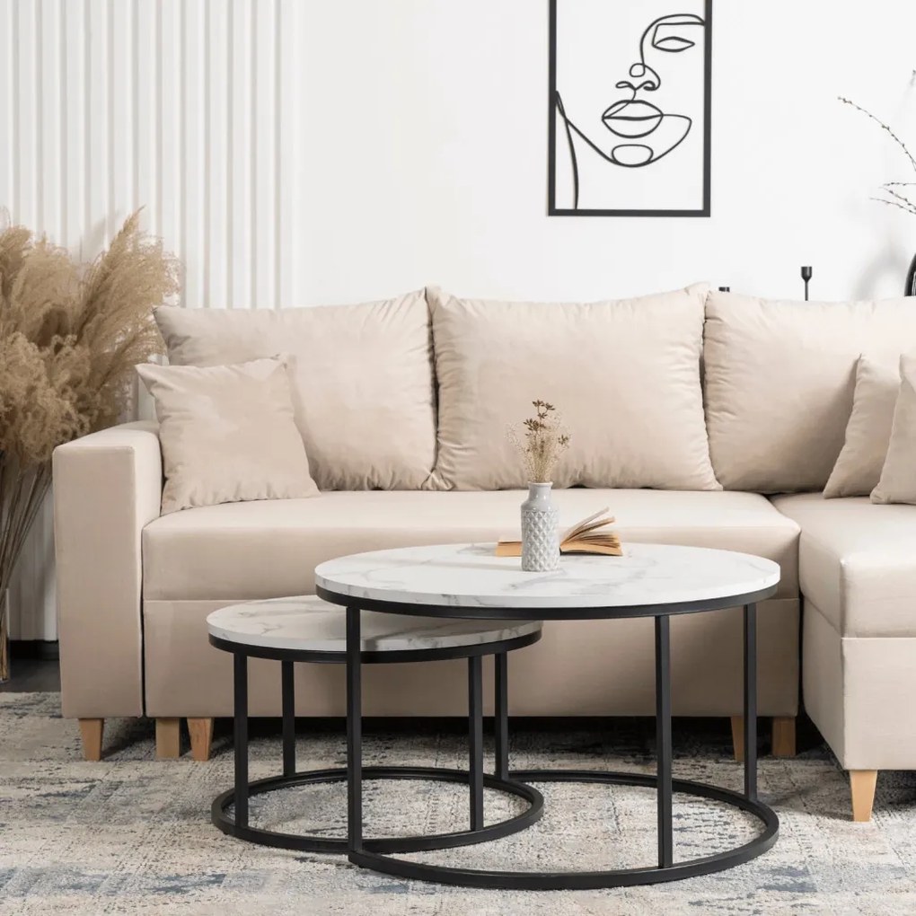 Dohányzóasztal szett fehér márvány hatású felülettel DAFNE MAX