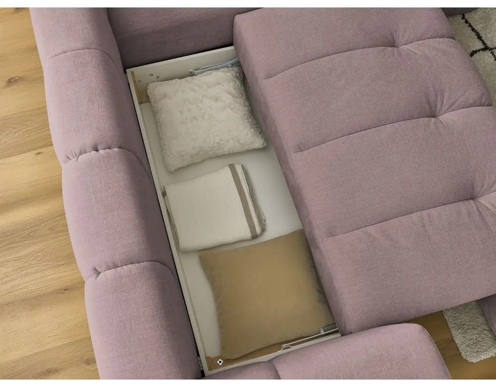 Rózsaszín kinyitható-tárolóhelyes sarokkanapé (jobb oldali-L alakú) Fuji – Bobochic Paris