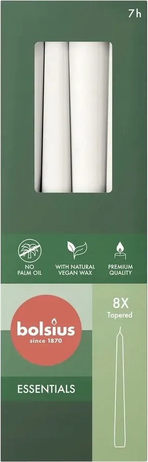 Sima gyertyák bolsius Essentials |8 db|24,5cm| ~7h|Felhős fehér