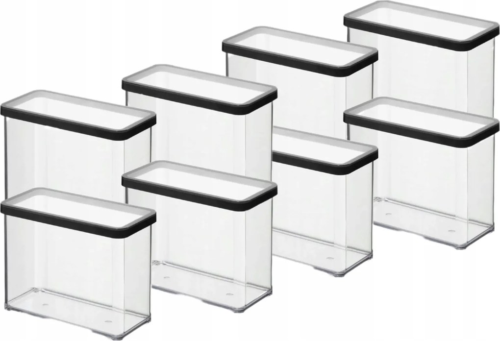 Rotho 8 Db-os Ételtároló Szett Ömlesztett Árukhoz 2,1L Fekete Loft