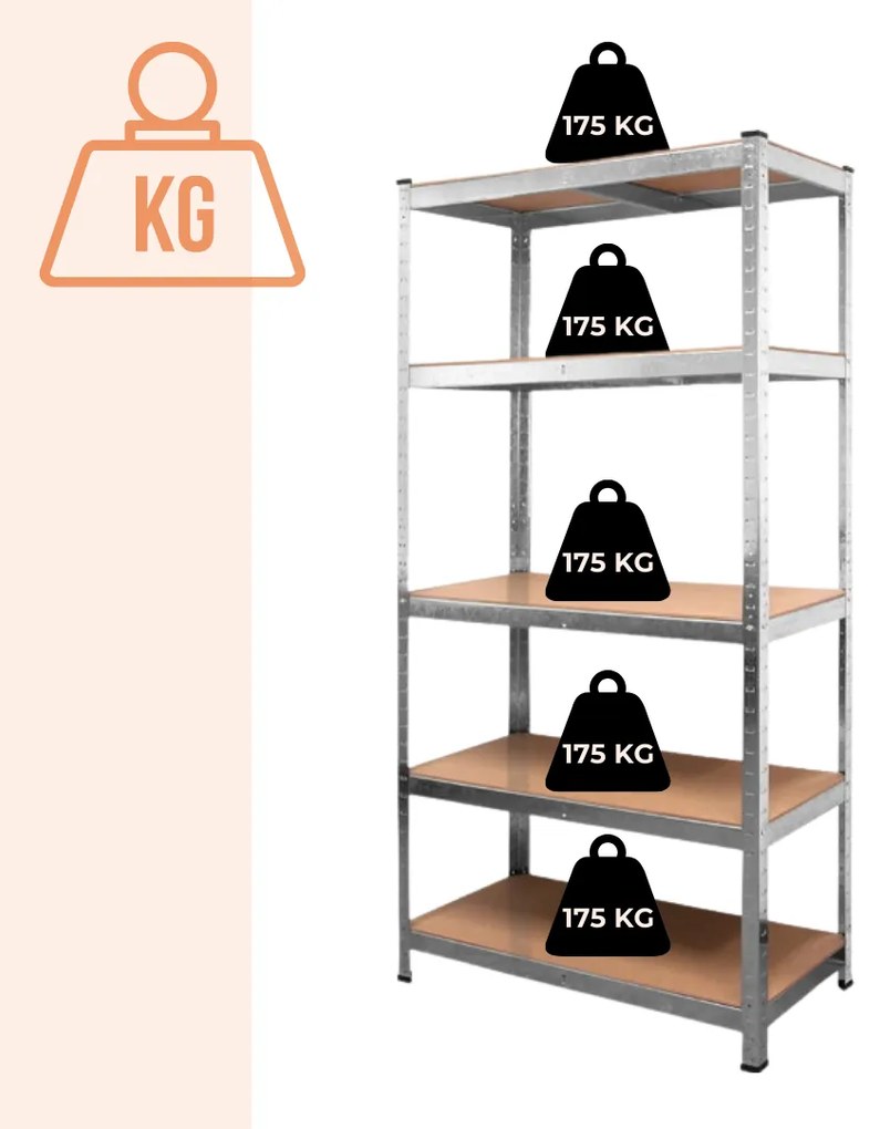 HEAVY nagy teherbírású polc, max. 875kg, 90x40x180cm, ezüst Jurhan