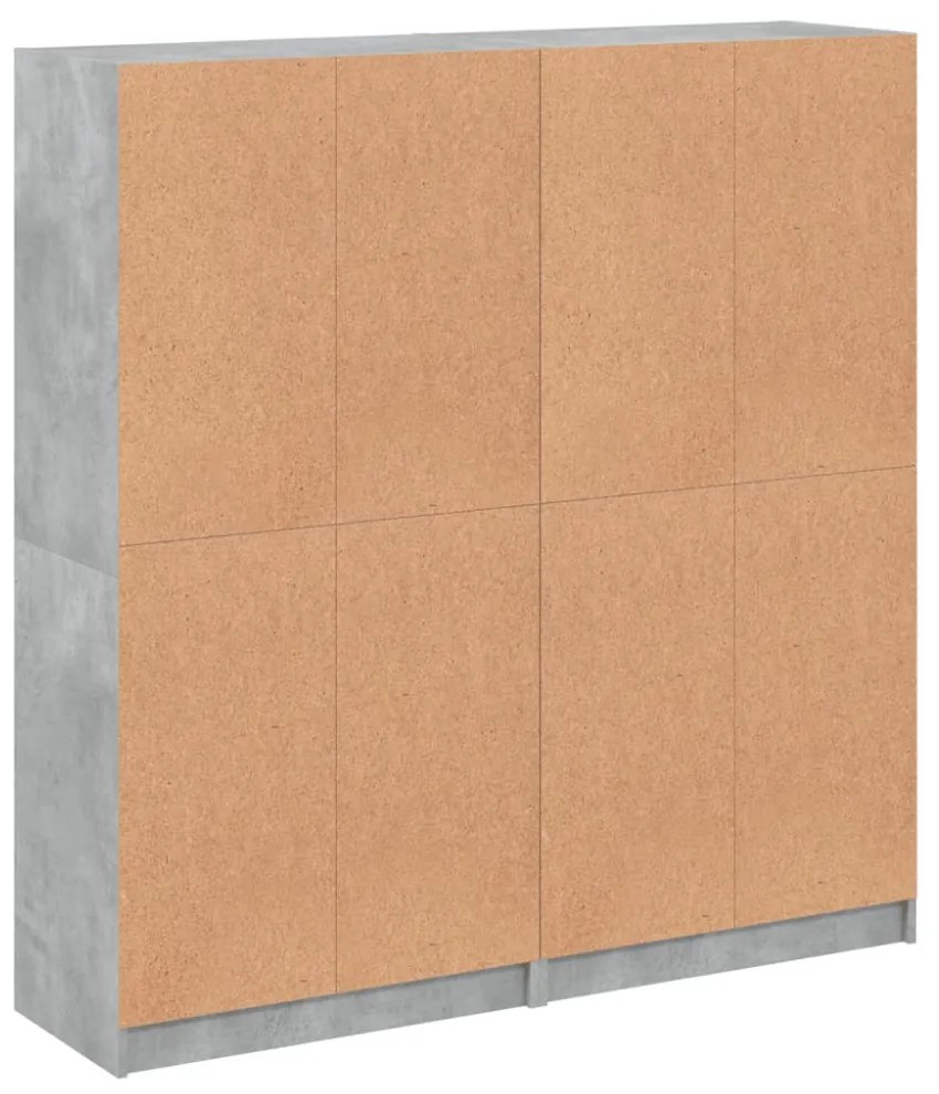 betonszürke szerelt fa könyvespolc ajtókkal 136 x 37 x 142 cm