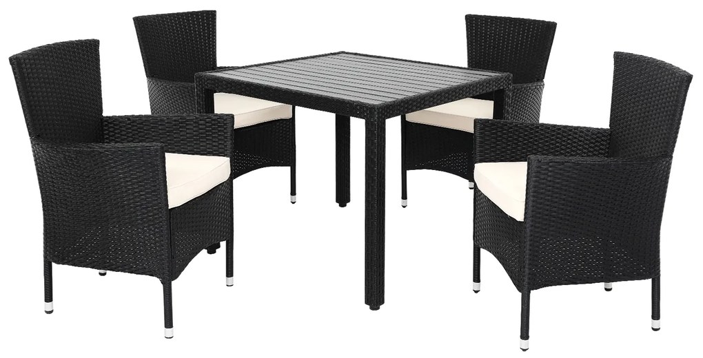 Casaria® Kerti rattan szett Berlin 1+4 fekete - WPC