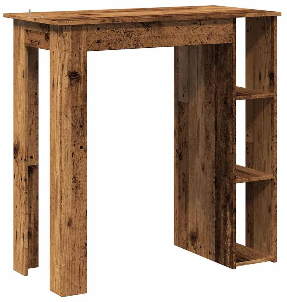 antik fa színű szerelt fa bárasztal polccal 102x50x103,5 cm