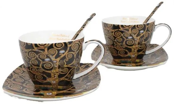 Klimt porcelán csésze aljjal 250 ml kanállal - 2 személyes készlet - Életfa díszdobozban