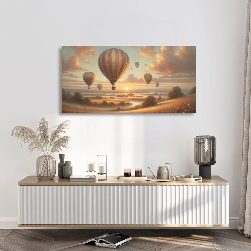 Kép naplemente ballonokkal