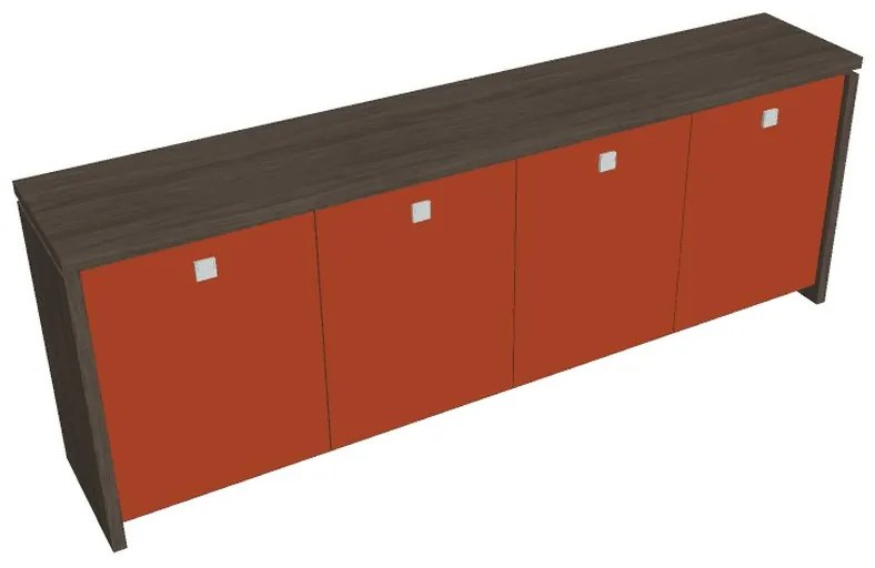 Verno alacsony szekrény 248 x 46 x 90 cm, üvegajtó, antracit tölgy / narancs