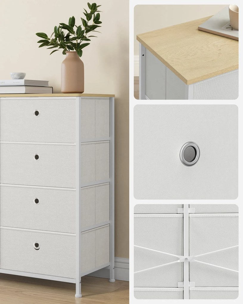 Világosszürke fehér 8 fiókos szövet komód fém váz