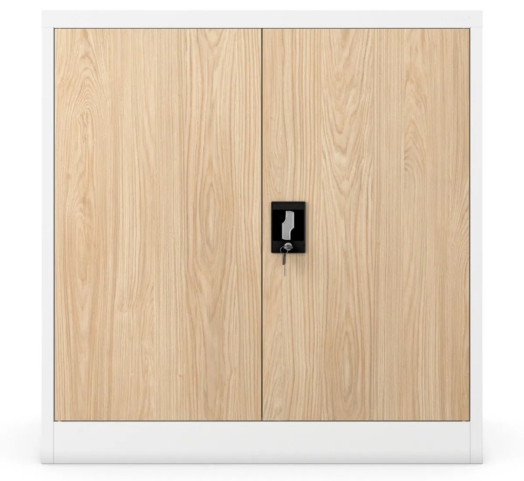 Alacsony fém irattartó szekrény BEATA, 900 x 930 x 400 mm, Eco Design: fehér/ sonoma tölgy