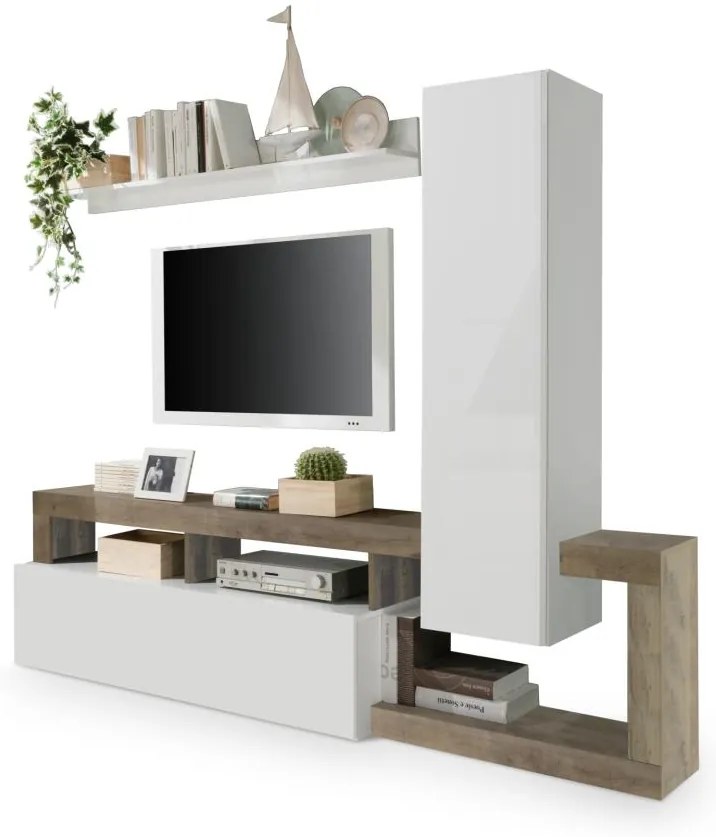 LENOR nappali szekrénysor, fehér/barna