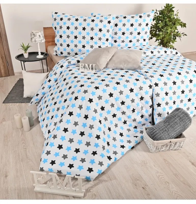 EMI Csillagok kék gyermek pamut ágyneműhuzat, Gyerekgarnitúra 90x130 + 45x65