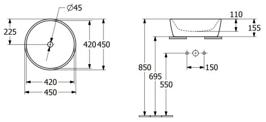 Villeroy & Boch 5A254501 - ARCHITECTURA ráépíthető mosdó Ø 45 cm kerámia/fehér