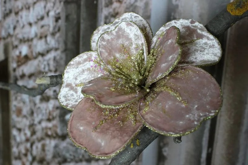 Rózsaszín és arany bársonyvirág csipeszen 11cm