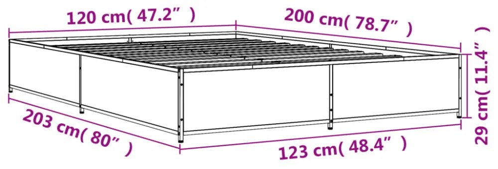 füstös tölgy színű szerelt fa és fém ágykeret 120 x 200 cm