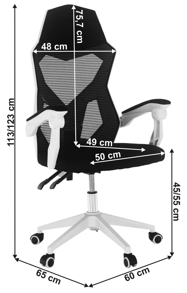 Irodai/gamer szék, fekete/fehér, YOKO