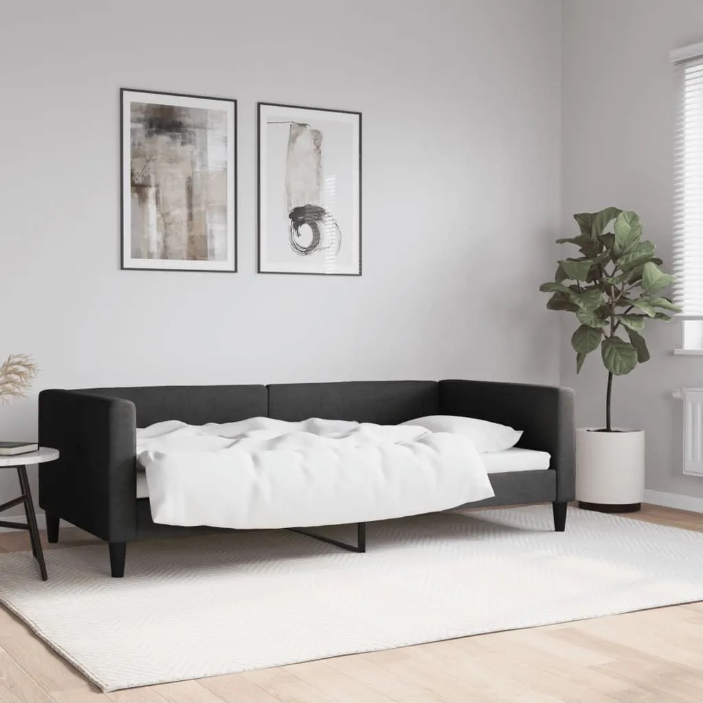 fekete szövet kanapéágy 90 x 190 cm