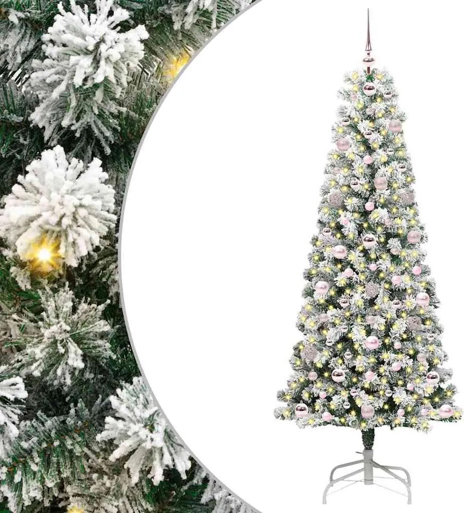 vidaXL Műanyag Hajtogatós Karácsonyfa 300 LED-del Zöld és Fehér 180 cm