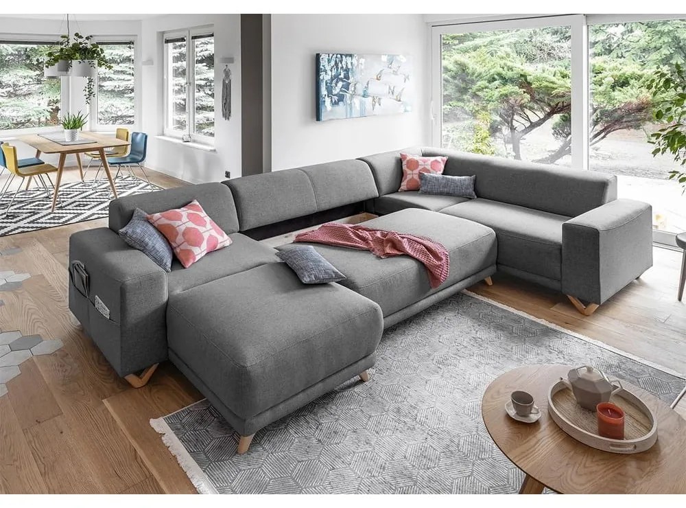 Szürke kinyitható-tárolóhelyes sarokkanapé (jobb oldali-U alakú) Classy Sophie – Miuform