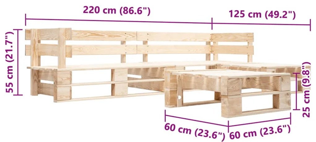 4 darabos természetes fa raklap nyugágyszett