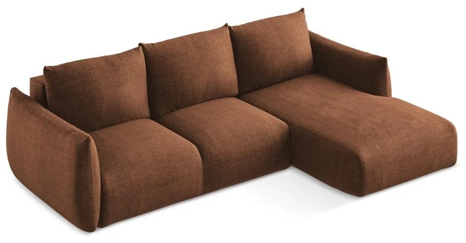 Terrakotta színű kinyitható sarokkanapé (jobb oldali-heverő résszel) Leila – Makamii