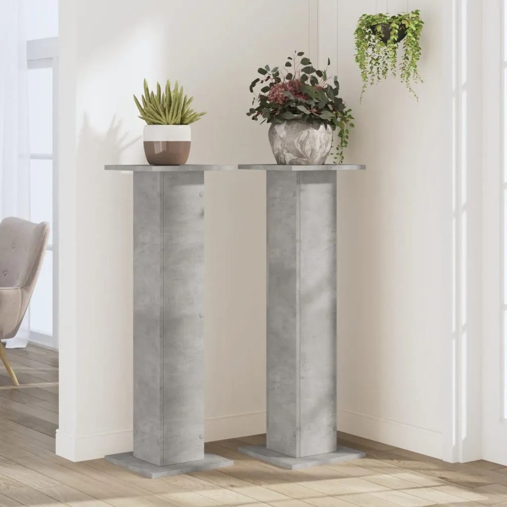2 db betonszürke szerelt fa növénytartó állvány 30 x 30 x 95 cm
