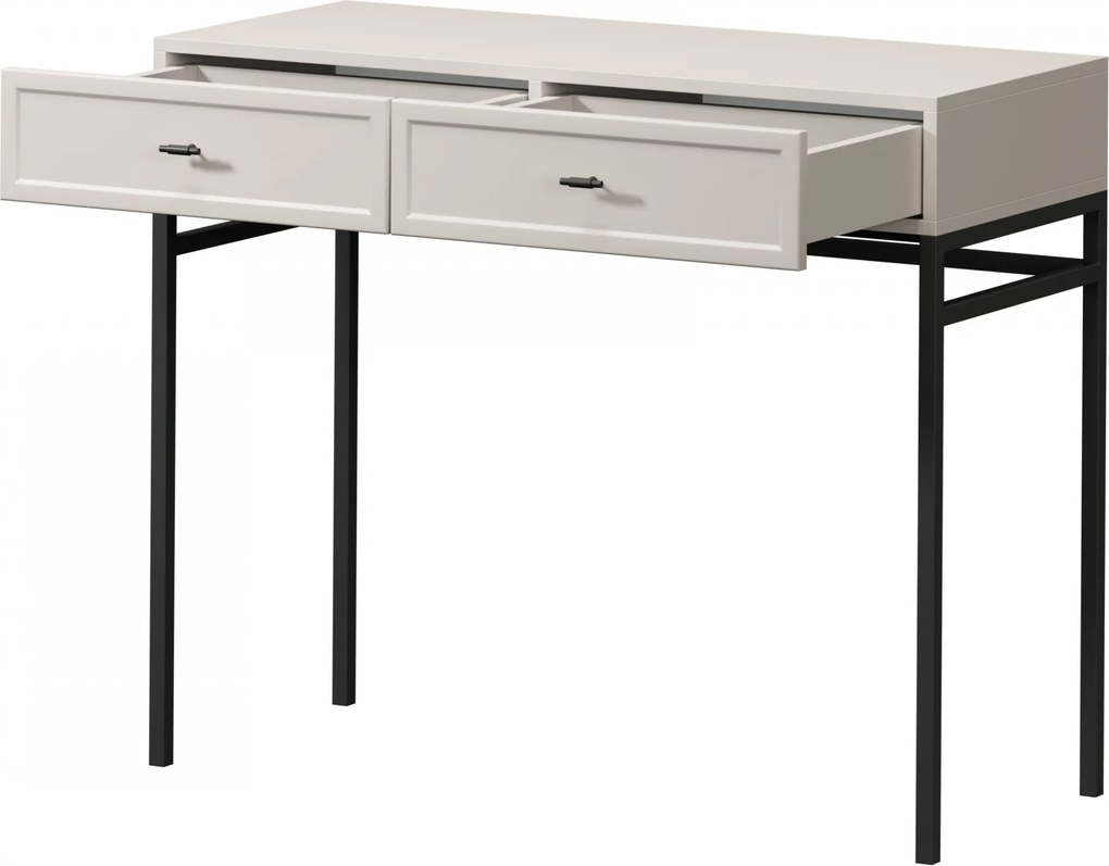 Lorini konzolasztal 100 cm fiókokkal - kasmír / fekete T-bar fogantyúk / fém váz